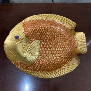 Vintage, Gold Glass Fish Platter. Approximately 15x12